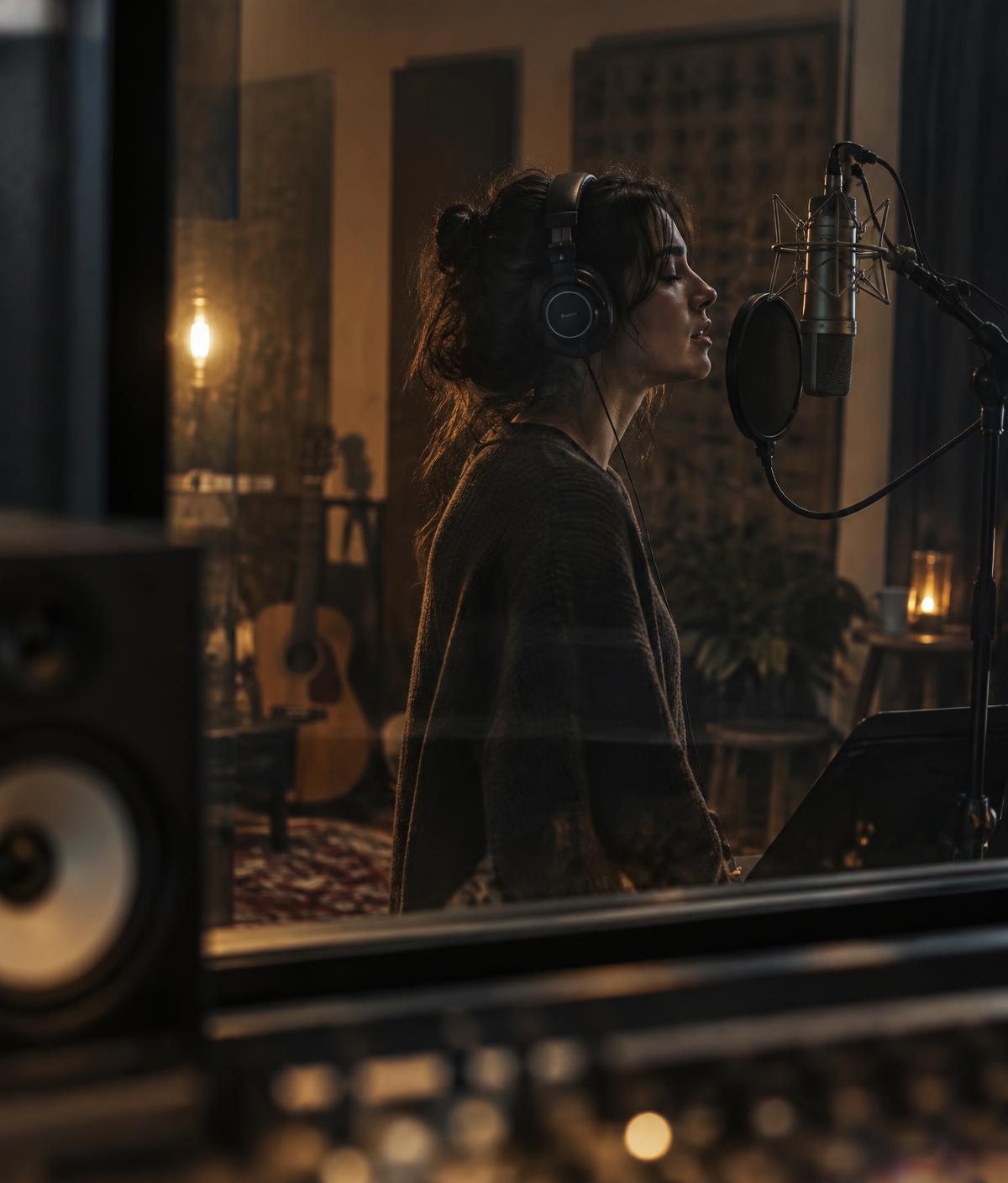 Independent artist recording music in a studio