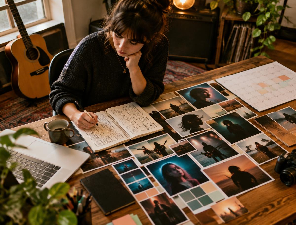 Independent artist planning a release with a branding moodboard